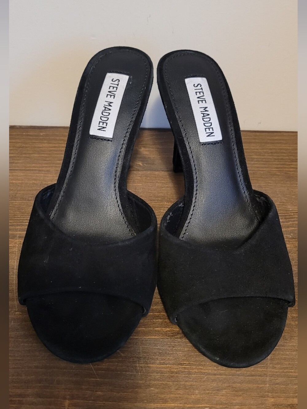 Steve Madden Black Suede Open-Toe Slide Heels